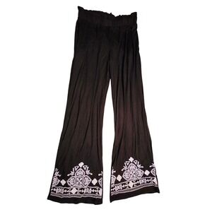 Heimish USA Womens Black Embroidered Wide Leg‎ Palazzo Pants